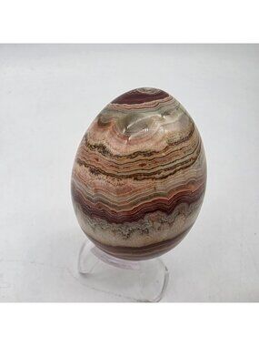 Polished Banded Onyx Egg With Stand Home Decor Display Piece 3.25 Inches